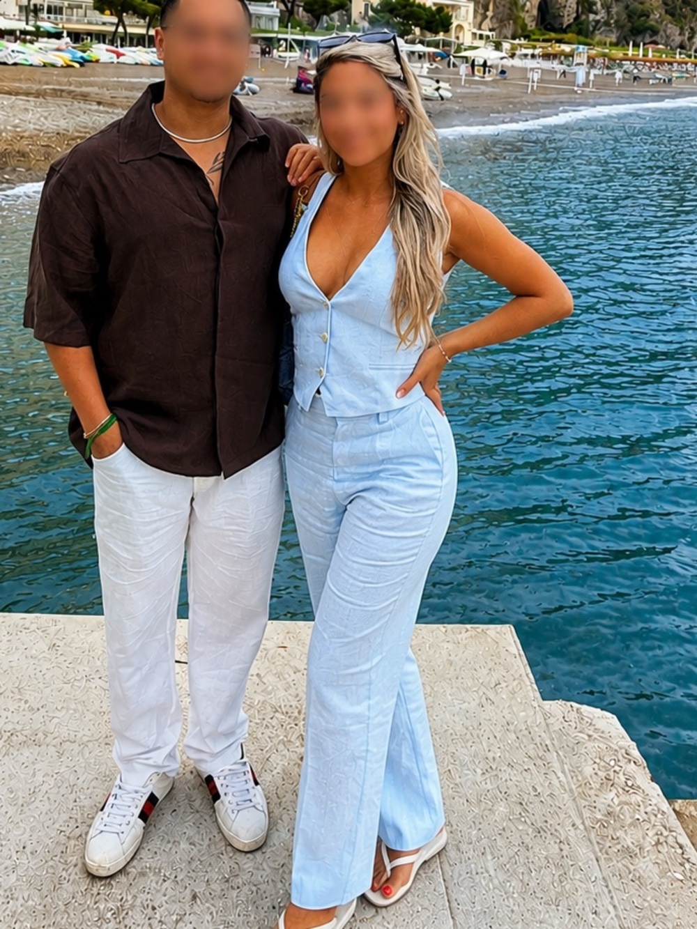 Mango Pale Blue Linen Vest & Tailored Pants Set XS / 2